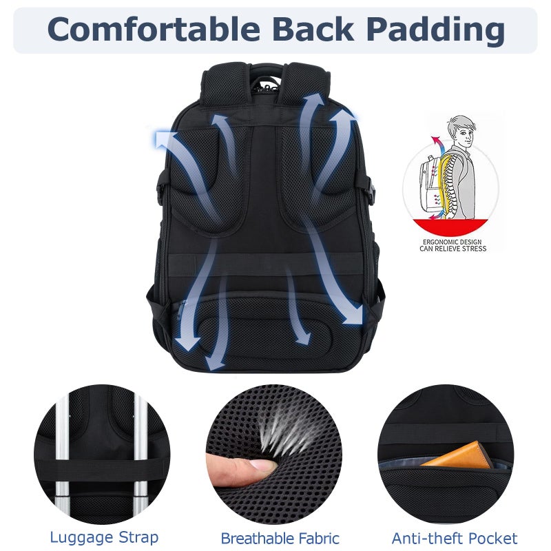VANKEAN 17.3'' Travel Laptop Backpack TSA Friendly, Water Resistant Anti Theft Extra Large College Backpacks with RFID Pockets, USB Port for Men Women Business Work Bag, Black - Image 5