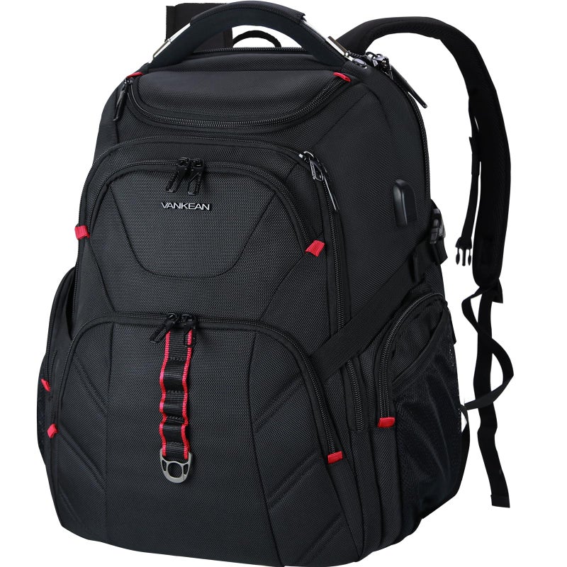 VANKEAN 17.3'' Travel Laptop Backpack TSA Friendly, Water Resistant Anti Theft Extra Large College Backpacks with RFID Pockets, USB Port for Men Women Business Work Bag, Black - Image 1