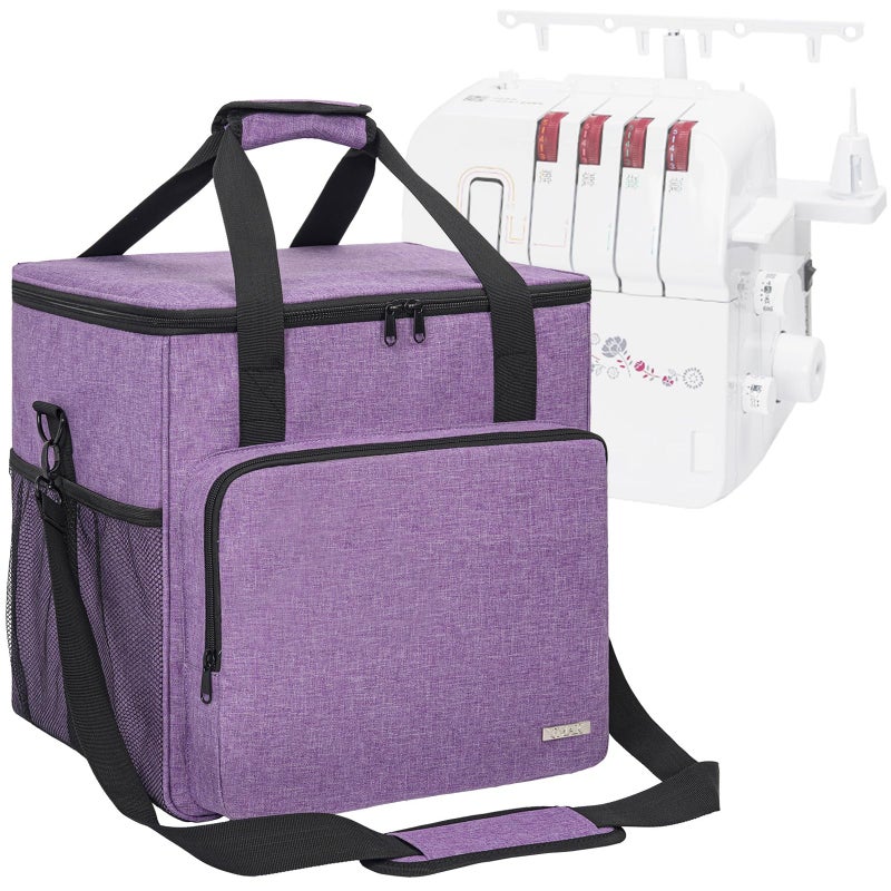 GMAK Serger Carrying Case Universal Serger Storage Bag with Base Padding Pad Storage Pockets Travel Case with Shoulder Strap for Most Standard Overlock Sewing Machines and Accessories Purple - Image 2