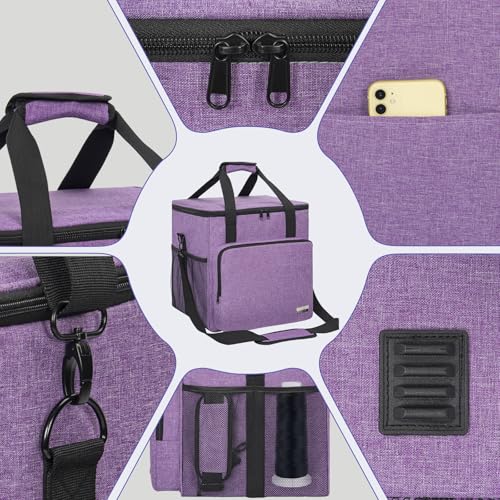 GMAK Serger Carrying Case Universal Serger Storage Bag with Base Padding Pad Storage Pockets Travel Case with Shoulder Strap for Most Standard Overlock Sewing Machines and Accessories Purple - Image 3