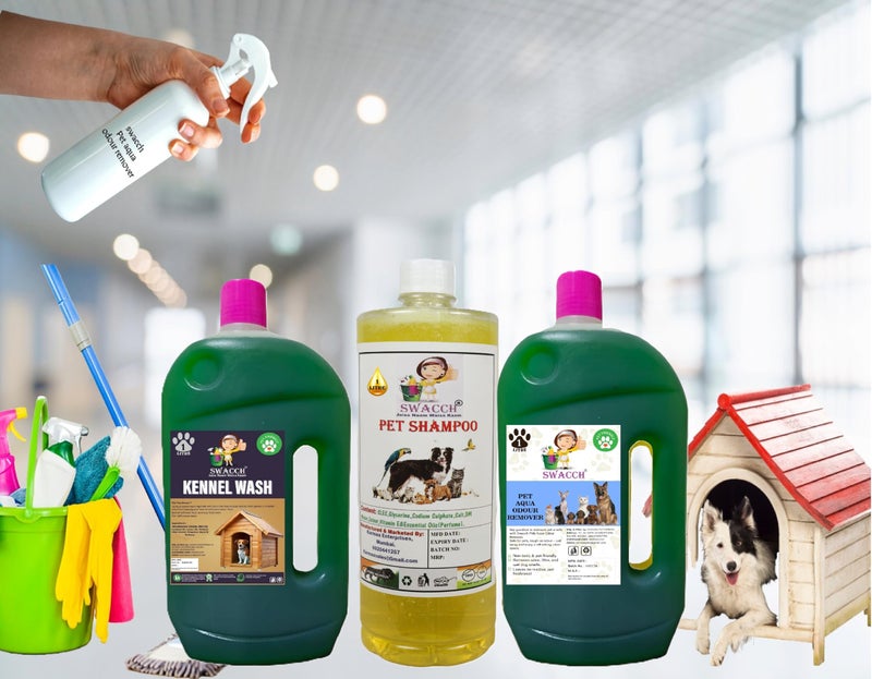 swacch Kennel Wash (Jasmine) + Pet Shampoo (Lemon) I Pet Aqua Odour Remover (Mogra) 1 Litre Combo Pack of 3 Economical Pack I Dog and Cat Friendly - Image 2