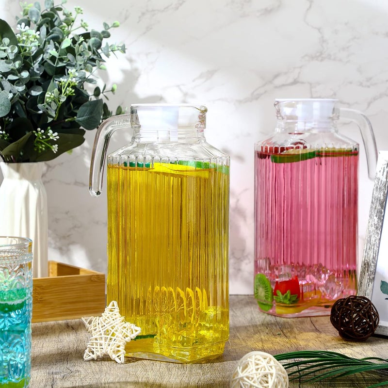 Nuanchu 2 Pcs Glass Pitcher with Lid and Spout Ribbed Fridge Pitcher Clear Glass Water Carafe Juice Containers with Handle and Lids for Iced Tea(63.4 oz) - Image 4