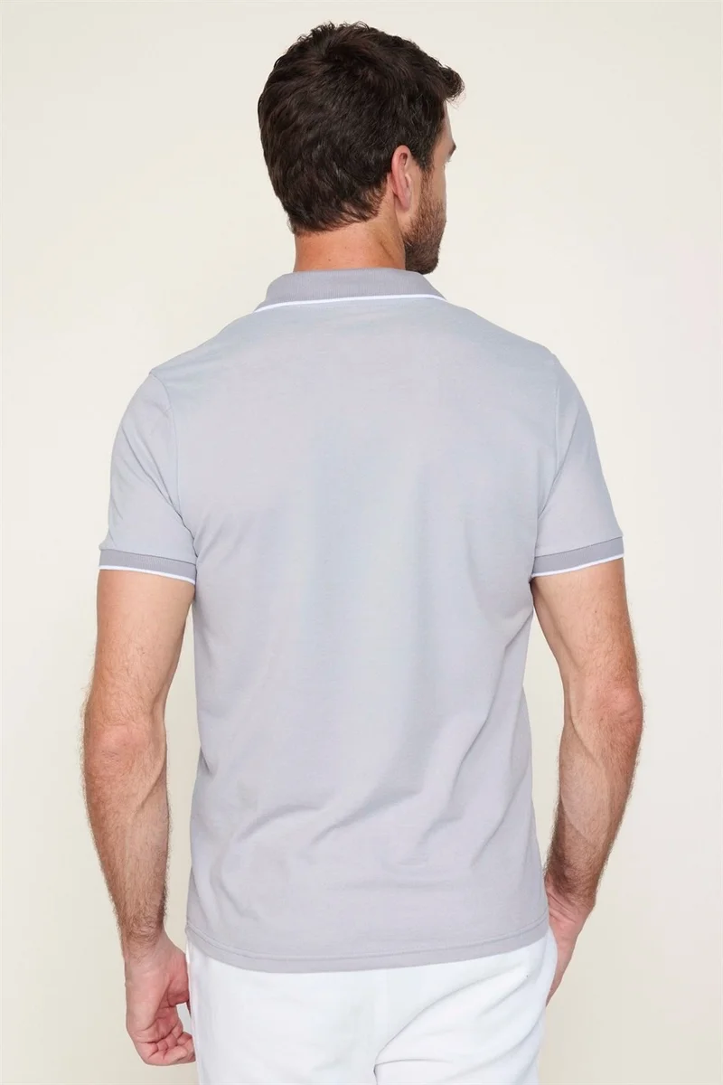 Tudors Men's Slim Fit Zippered Polo Neck Pique Cotton Gray T-Shirt