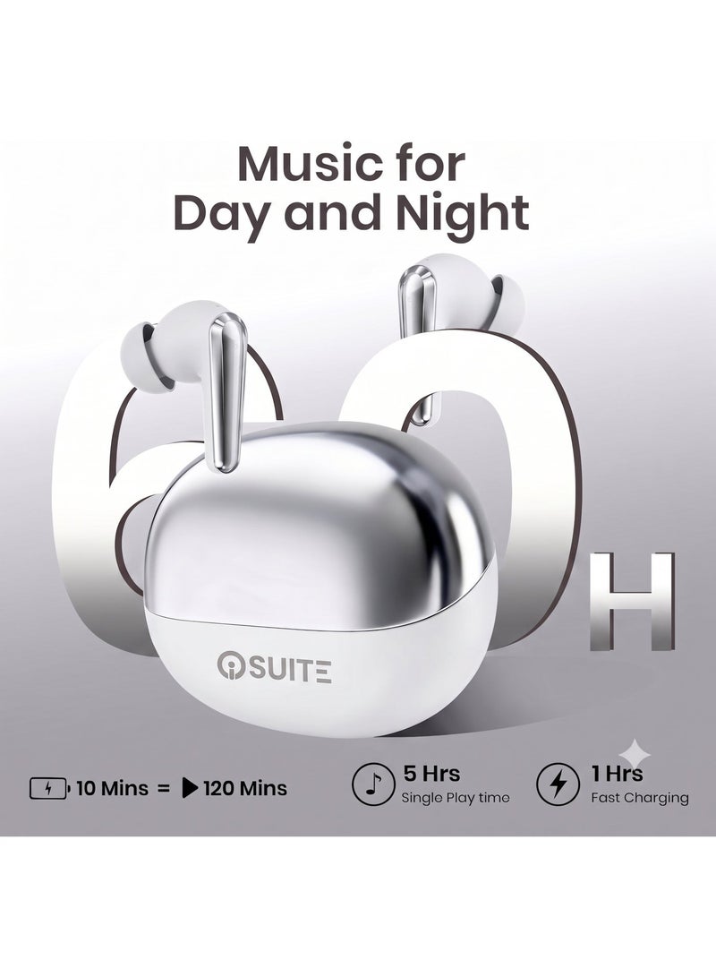 iOsuite BTW77 True Wireless Earbuds with ANC & Dual Mic ENC, Bluetooth 5.3, HiFi Sound, Wireless Charging Case, Type-C Fast Charging, Compatible with iPhone, Android & Tablets – White - Image 2