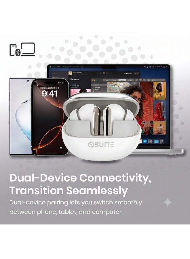 iOsuite BTW77 True Wireless Earbuds with ANC & Dual Mic ENC, Bluetooth 5.3, HiFi Sound, Wireless Charging Case, Type-C Fast Charging, Compatible with iPhone, Android & Tablets – White - Image 4