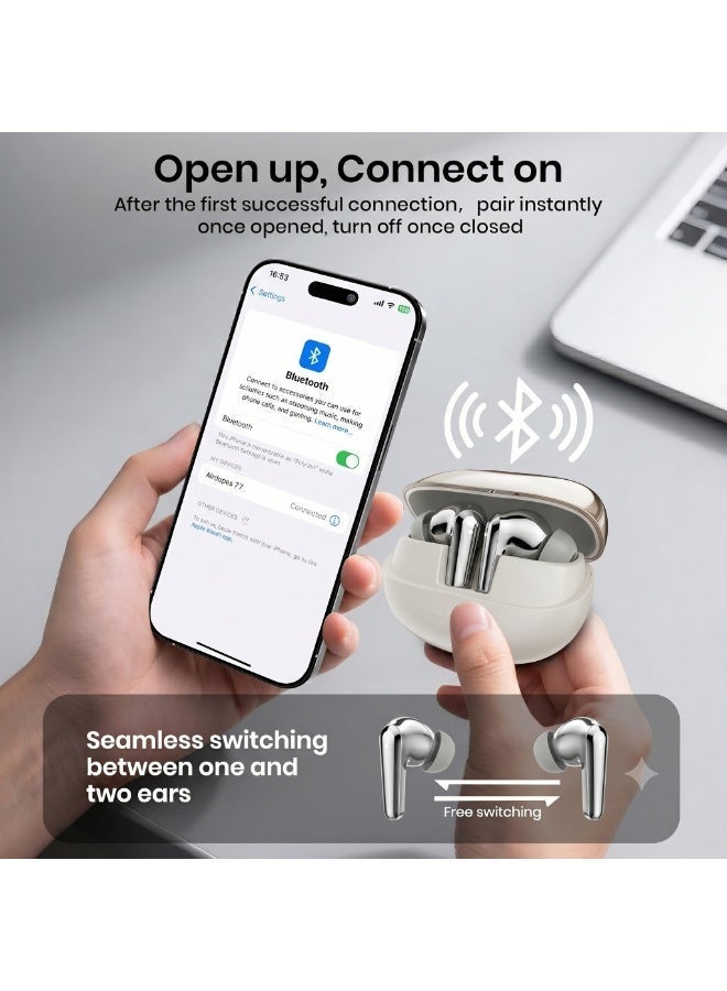 iOsuite BTW77 True Wireless Earbuds with ANC & Dual Mic ENC, Bluetooth 5.3, HiFi Sound, Wireless Charging Case, Type-C Fast Charging, Compatible with iPhone, Android & Tablets – White - Image 5