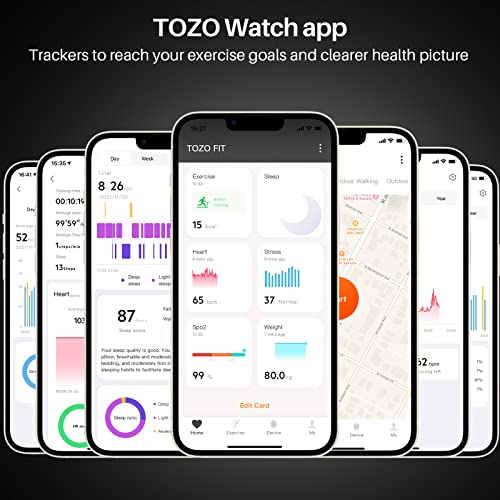 TOZO S2 44mm Smart Watch Alexa Built-in Fitness Tracker with Heart Rate and Blood Oxygen Monitor,Sleep Monitor 5ATM Waterproof HD Touchscreen for Men Women Compatible with iPhone&Android Black - Image 2