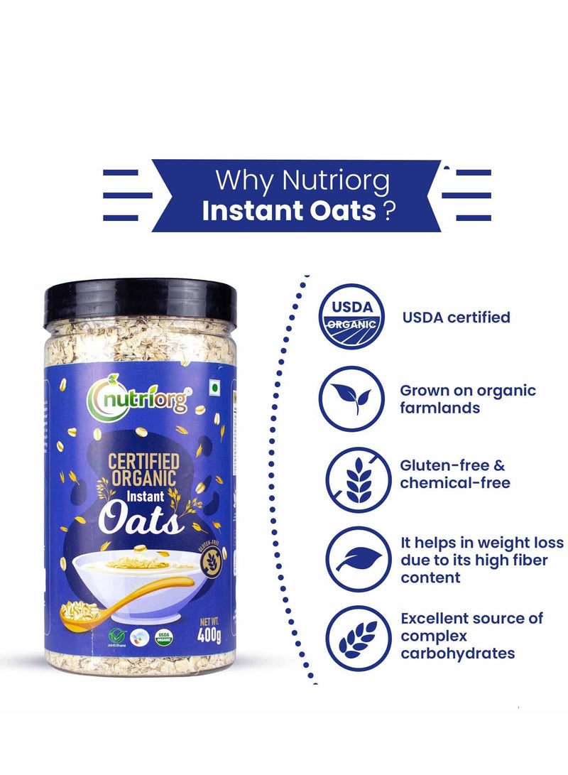 Nutriorg Organic Instant Oats 800g (Pack of 2 * 400g) | Gluten Free | Oats for Weight Loss | Protein Rich - Image 3