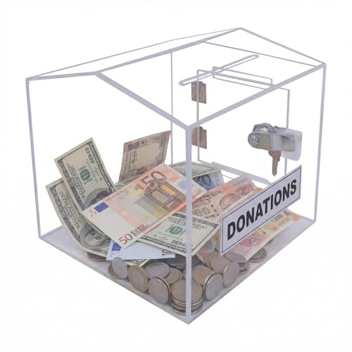 Rasper Transparent Acrylic Donation Box Daan Patra Visiting Card Drop Ballot Lucky Draw for Coupon Collection Charity Box (Small Size 6x6x6 Inches, Hut Shape) With Lock Facility - Image 5