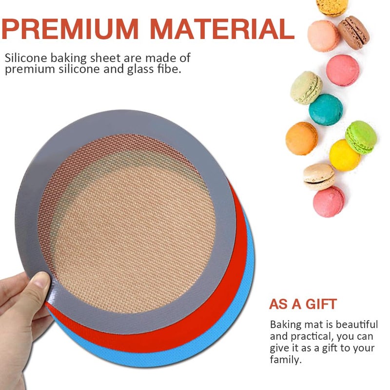 Goalfly 8 Inch Round Silicone Bakintg Mat, Set of 3 Reusable Silicone Baking Mats, Silicone Mat for 8 Inch Cake Pan, Silicone Mat for Baking Cake, Pizza, Pie, Bread, Macaron (Red, Blue, Grey) - Image 5