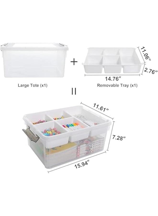 HOOKOR Durku 17 QT Plastic Storage Box with Removable Tray Craft Organizers and Storage Clear Storage Container for Organizing Bead, Tool, Sewing, Playdoh (Style A)  - Image 2