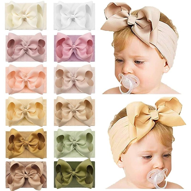 Yxiang 12PCS 6" Baby Headband Bows, Soft Nylon Hairbands Cute Big Bow Super Elastic Headband for Baby Girls Newborn Infant Toddlers - Image 1