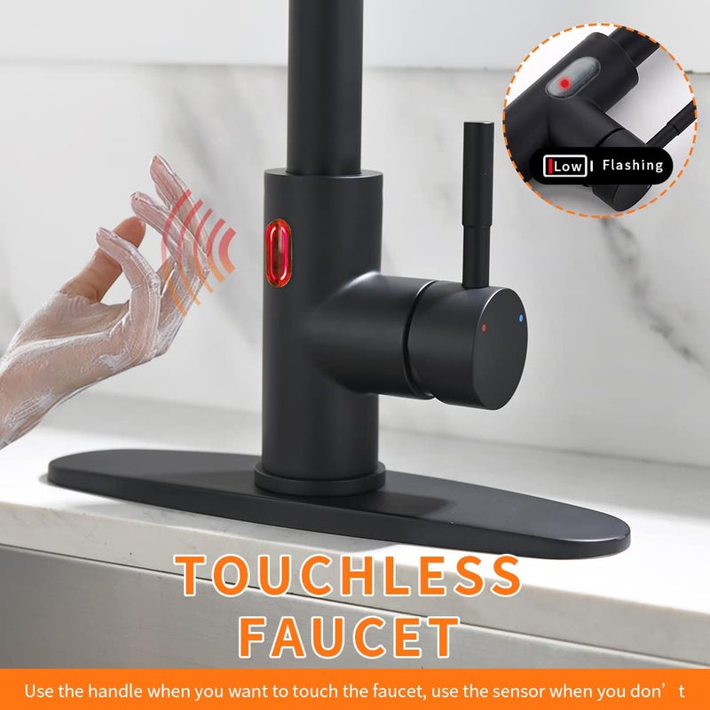 OWOFAN Touchless Kitchen Faucet with Pull Down Sprayer LED Light Single Handle Kitchen Sink Faucet Motion Sensor Smart Hands-Free Black - Image 2