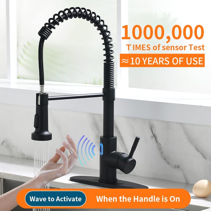 OWOFAN Touchless Kitchen Faucet with Pull Down Sprayer LED Light Single Handle Kitchen Sink Faucet Motion Sensor Smart Hands-Free Black - Image 5