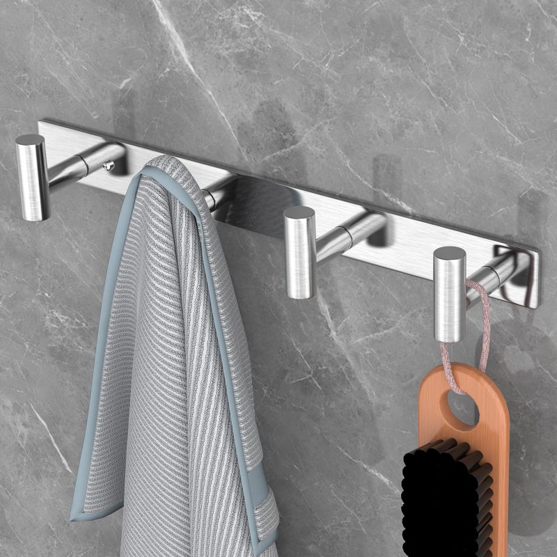 VAEHOLD 1PACK Hat and Coat Wall Mount Rack - 4 Hooks for Robes, Bags, Keys, and Towels - Bathroom Towel Hanger Organizer -Silvery - Image 2