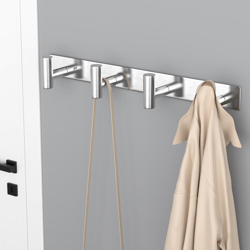 VAEHOLD 1PACK Hat and Coat Wall Mount Rack - 4 Hooks for Robes, Bags, Keys, and Towels - Bathroom Towel Hanger Organizer -Silvery - Image 3
