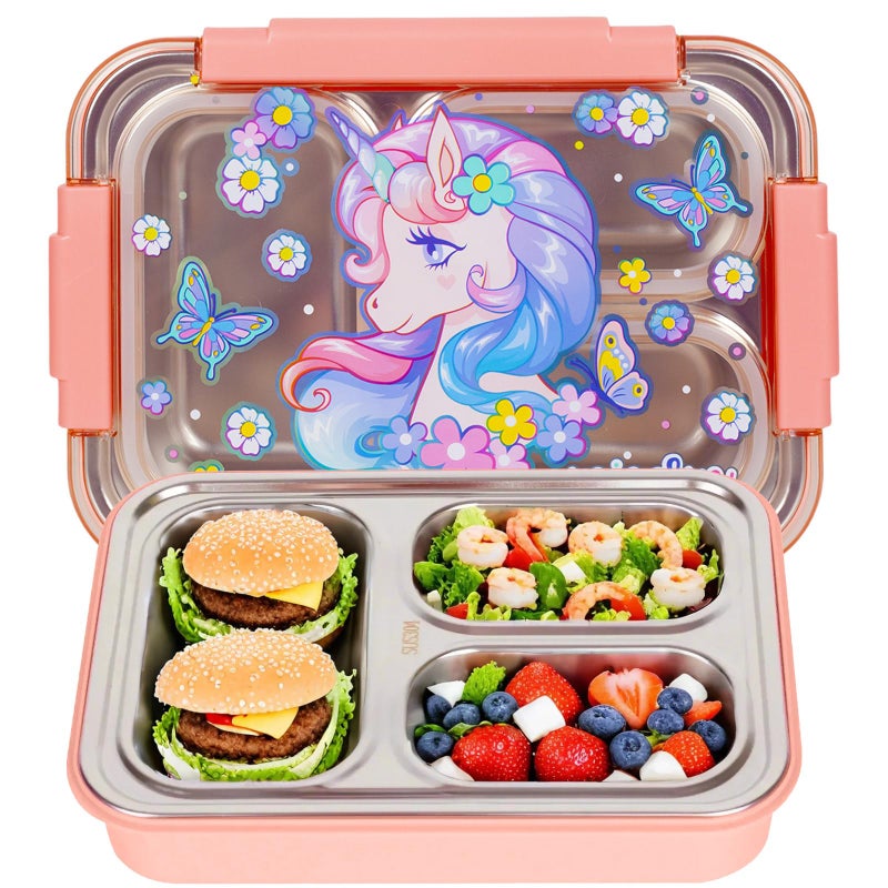 YOYTOO Stainless Steel Bento Lunch Box for Kids, 710 ml/23.5 oz BPA-Free Leak-Proof Children Food Containers with 3 Compartments, Back to School Students Daycare Lunches/Snack - Image 1