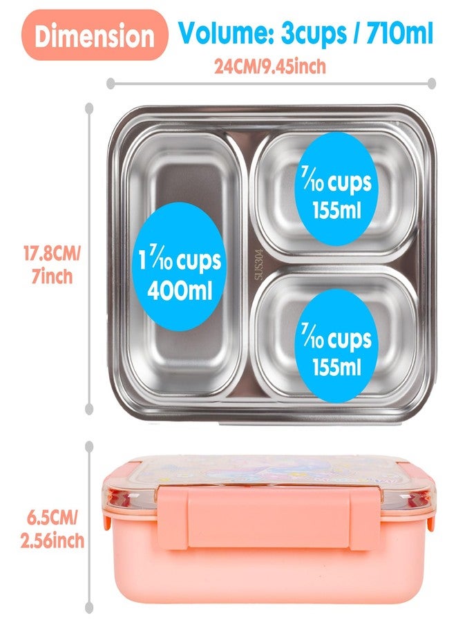 YOYTOO Stainless Steel Bento Lunch Box for Kids, 710 ml/23.5 oz BPA-Free Leak-Proof Children Food Containers with 3 Compartments, Back to School Students Daycare Lunches/Snack - Image 3