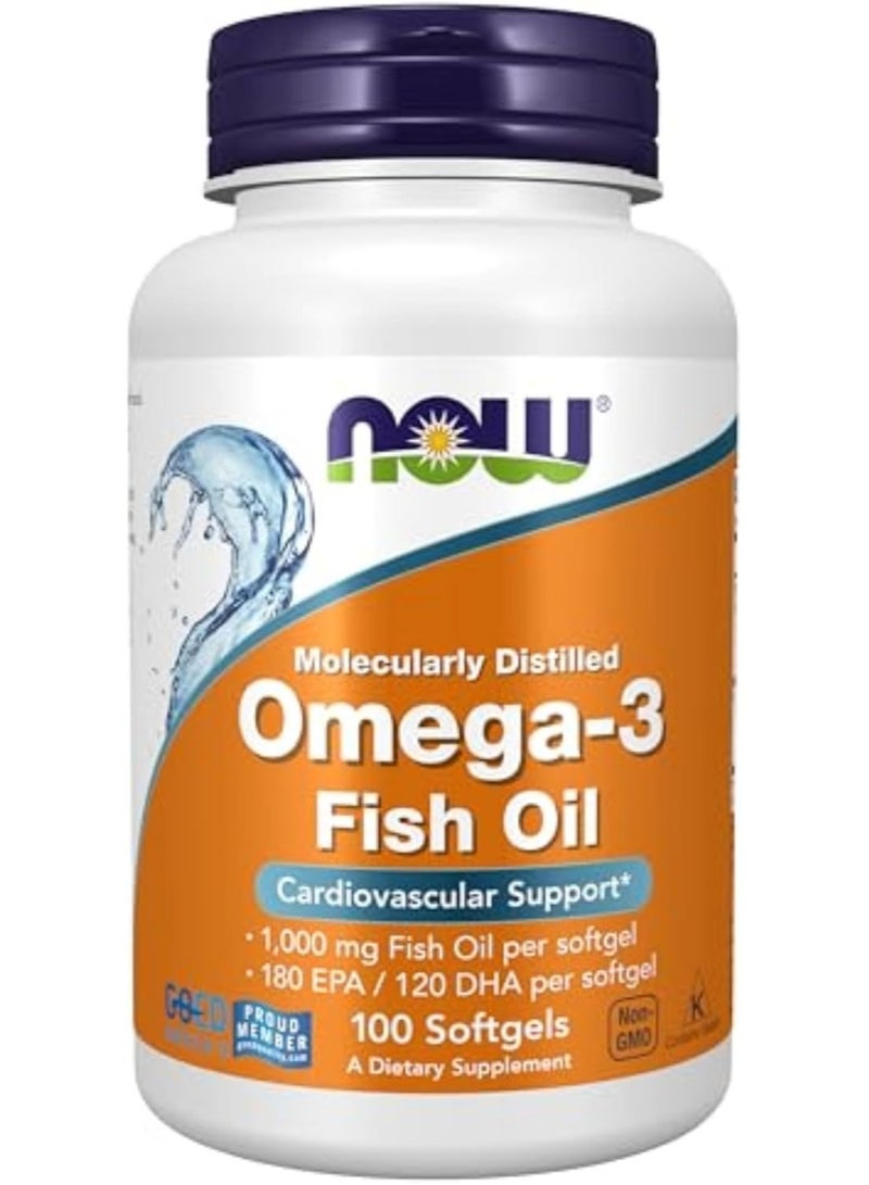 NOW Supplements, Omega-3 180 EPA / 120 DHA, Molecularly Distilled, Cardiovascular Support, 100 Softgels - Image 1