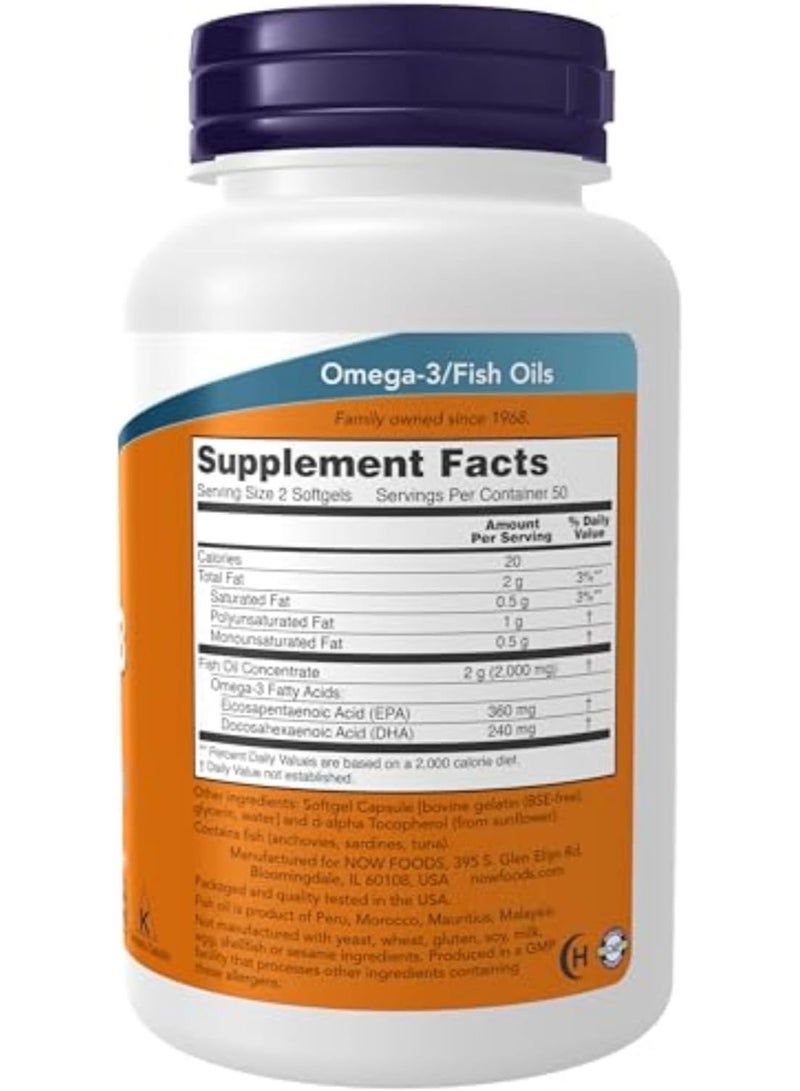 NOW Supplements, Omega-3 180 EPA / 120 DHA, Molecularly Distilled, Cardiovascular Support, 100 Softgels - Image 2