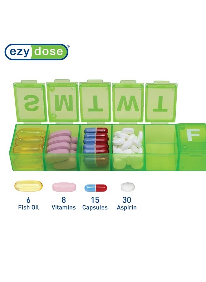 Ezy Dose Weekly (7-Day) Pill Organizer, Vitamin Planner, and Medicine Box, X-Large Compartments, Green  - Image 3