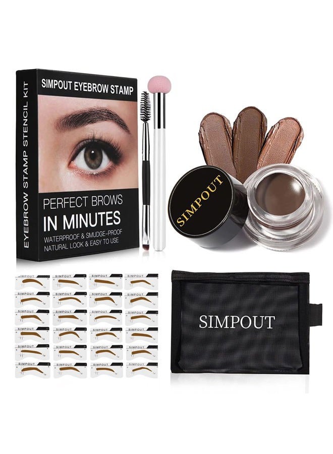 Simpout Eyebrow Stamp Stencil Kit for Beginner - Simpout Eye Brow Stamping Kit, Brow Stamp Trio Kit, 29 Brow Stencils, Brow Eyebrow Kit with Sponge Applicator, Waterproof Eyebrow Kit (E05 Dark Brown) - Image 1