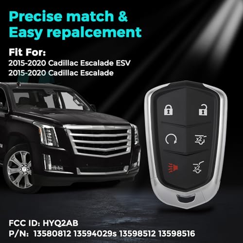 HelloAuto Key Fob Cover for Cadillac Escalade ESV 2015-2020, for Cadillac Key Fob Replacement, Key Fob Shell OEM Key Fob Case for 6 Buttons (HYQ2AB) - Image 2