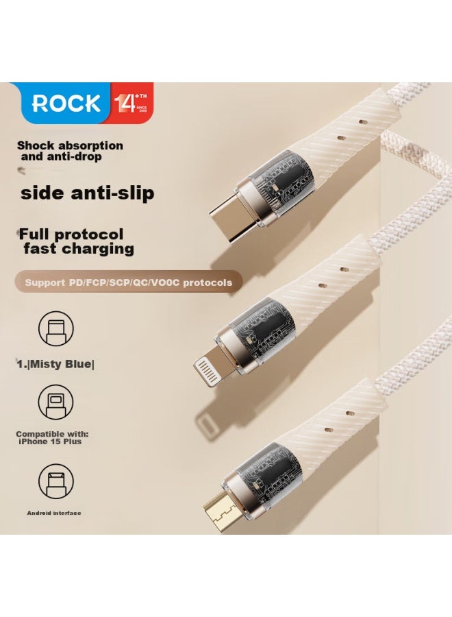 Rock Apple 16/15 Charging Cable, Three-in Data Cable, One-to Type-c, Full Compliance Pd/fcp/scp/oc, Iphone Huawei Android 100w Fast Charging Cable, 1.5m, White - Image 1