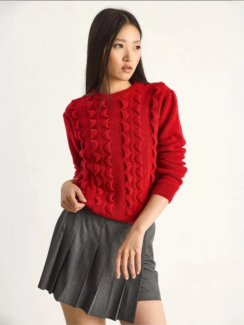 Bianco Lucci LUCCI Textured Crew Neck Sweater