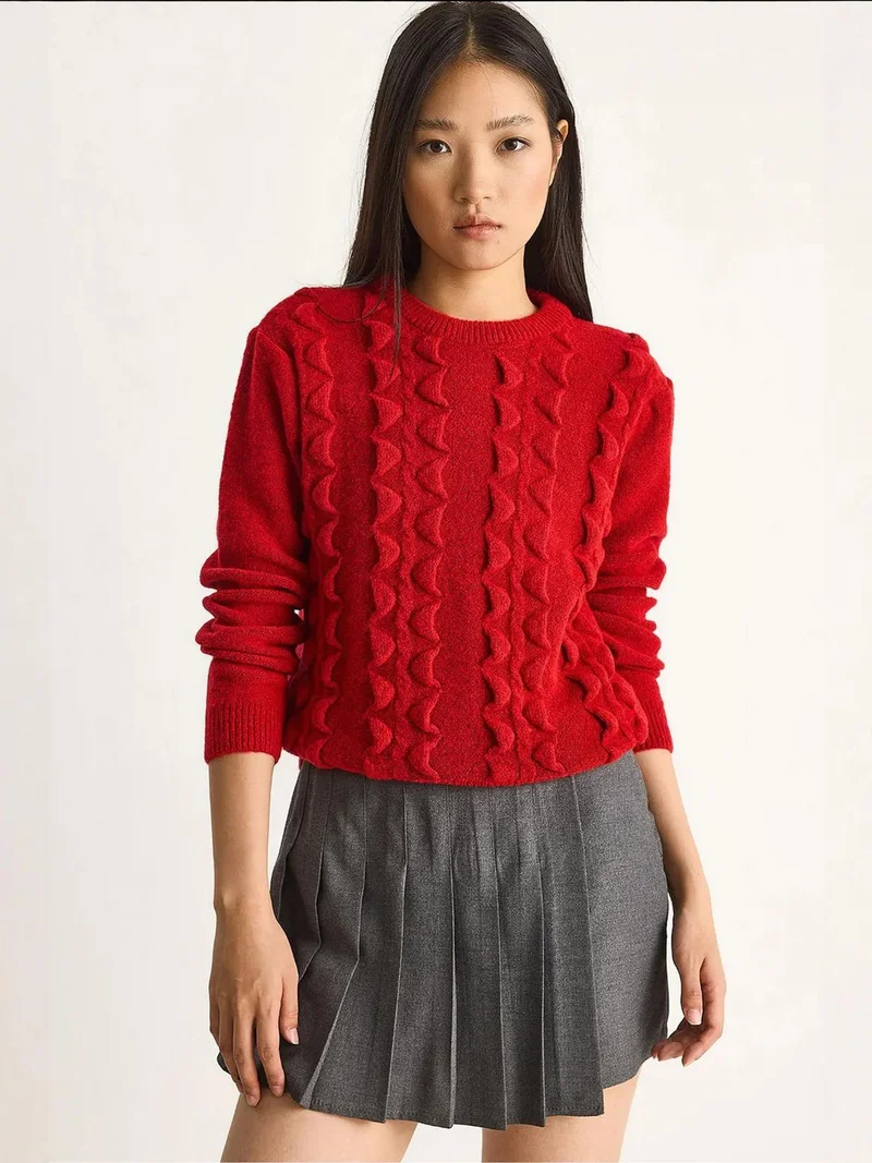 Bianco Lucci LUCCI Textured Crew Neck Sweater