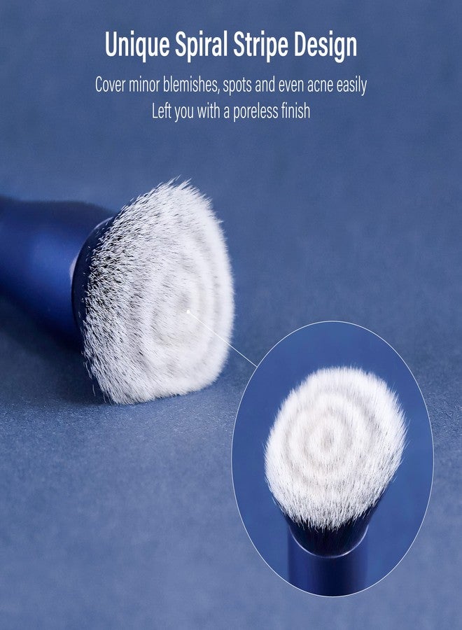 سكسبلس مجموعة فرش مكياج SIXPLUS: فرشاة كريم أساس وفرشاة كونسيلر، فرشاة كابوكي صناعية مسطحة الرأس حلزونية مخططة، مناسبة للسائل والكريم والتوزيع والكونسيلر وأحمر الخدود والبرونزر - قطعتان، لون أزرق داكن، هدية مثالية - Image 3