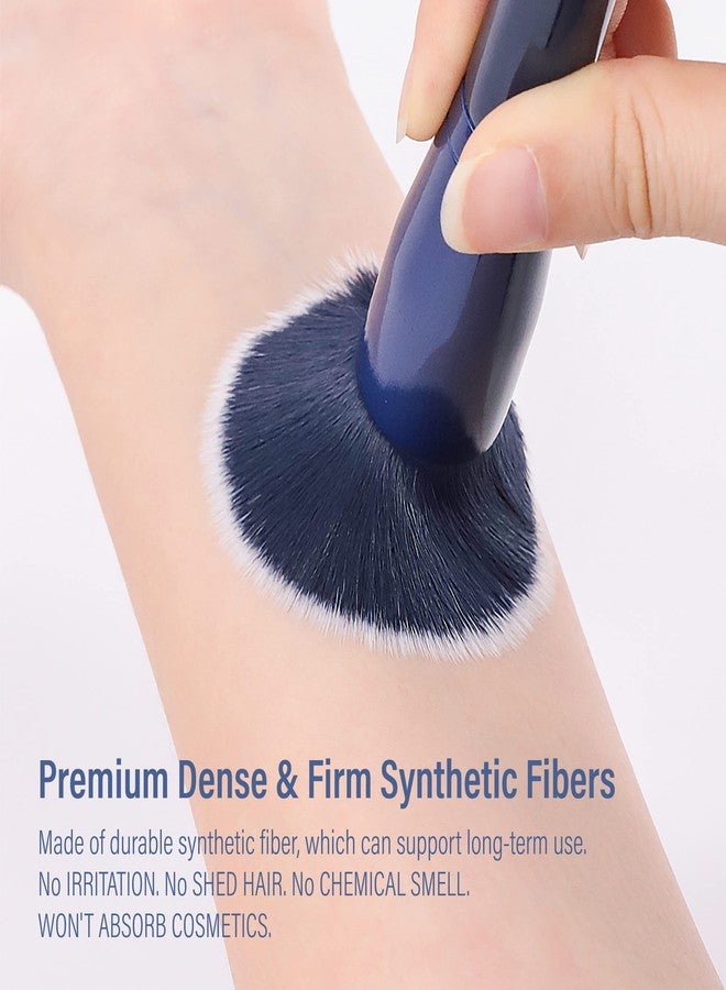 سكسبلس مجموعة فرش مكياج SIXPLUS: فرشاة كريم أساس وفرشاة كونسيلر، فرشاة كابوكي صناعية مسطحة الرأس حلزونية مخططة، مناسبة للسائل والكريم والتوزيع والكونسيلر وأحمر الخدود والبرونزر - قطعتان، لون أزرق داكن، هدية مثالية - Image 4