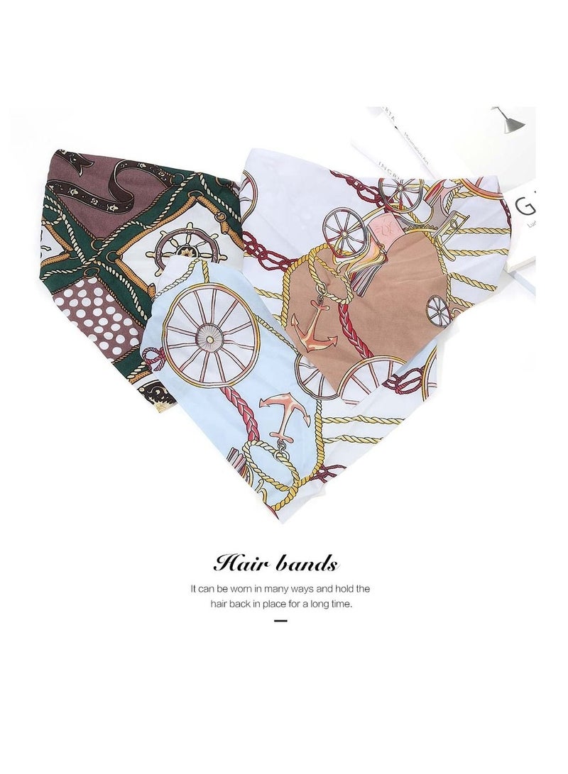 Y&D Head Scarfs, Boho Headbands Blue Triangle Scarfs Flower Chiffon Kerchief Hair Bandanas Wide Turban Elastic Band for Women and Girls (Pack of 3)  - Image 5