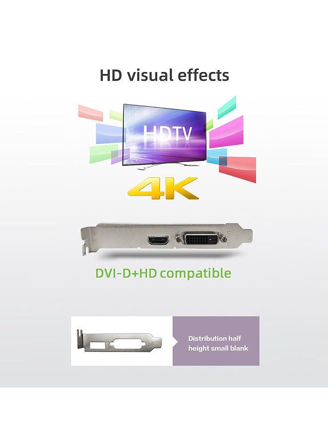 GT1030-4G D4 LP Gaming Graphic Card 4GB/64bit/DDR4 Memory 1152-1380MHz/2100MHz Frequency HD+DVI-D Output Ports