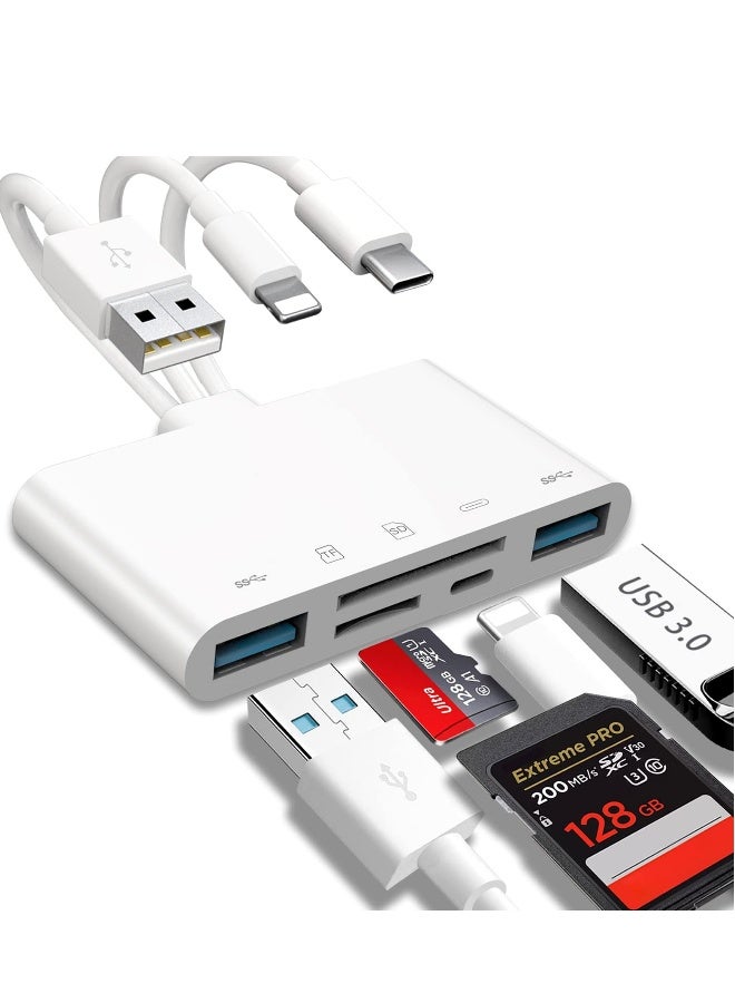 5-in-1 Memory Card Reader, USB OTG Adapter  SD Card Reader for iPhone/iPad, USB C and USB A Devices with Micro SD  SD Card Slots, OTG Adapter for SD/Micro SD/SDHC/SDXC/MMC - Image 1