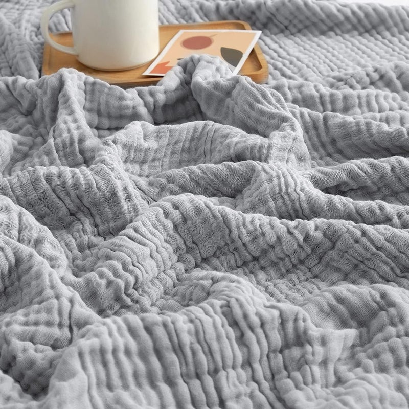 EMME Cooling Cotton Muslin Twin Blanket Bed Layering Bedspread Coverlet Breathable Gauze Soft Lightweight (Light Grey, 60"x80") - Image 1