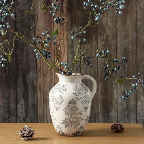 Enra Vintage vase with HandleBlue and White Ceramic Decorative Flower vase Chinoiserie Floral VaseLarge Rustic Vases for Home Decors Living Room Bookshelf Office97 inch