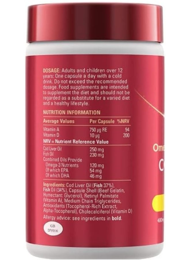 Seven Seas - Cod Liver Oil One-A-Day By , Omega-3 Supplement Supporting Brain, Heart, Vision, Plus High Strength Vitamin D For The Immune System, 120 Capsules - Image 1