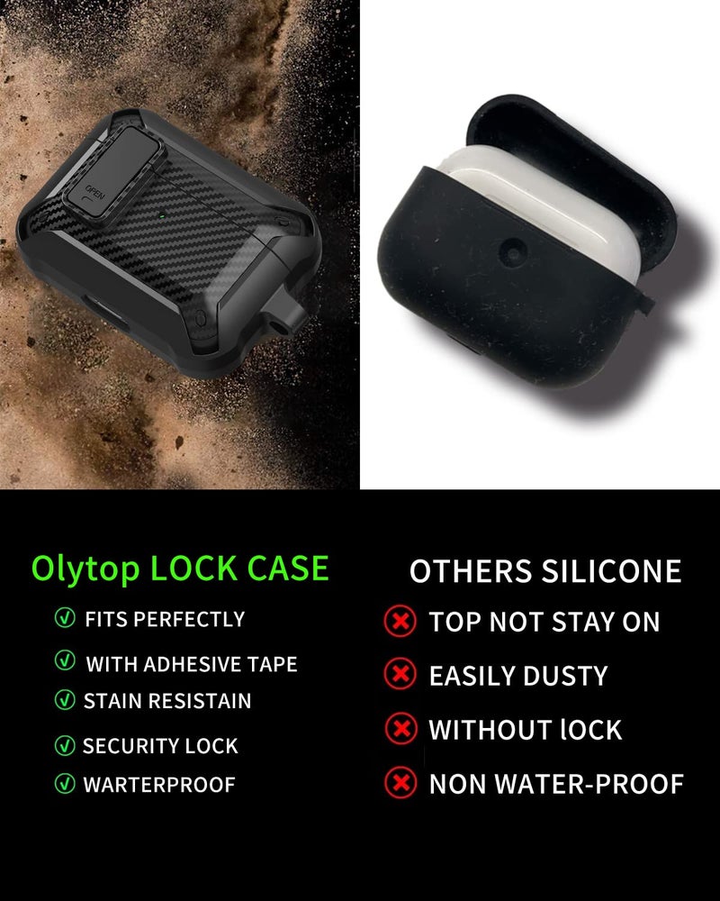 Olytop for Airpods Pro 2/1 Gen Case Cover with Lock (2019/2022/2023), Rugged Locking Case for Airpod Pro 2nd/1st Generation Shockproof Armor Protective Skin for Apple iPod Pro, Black - Image 2