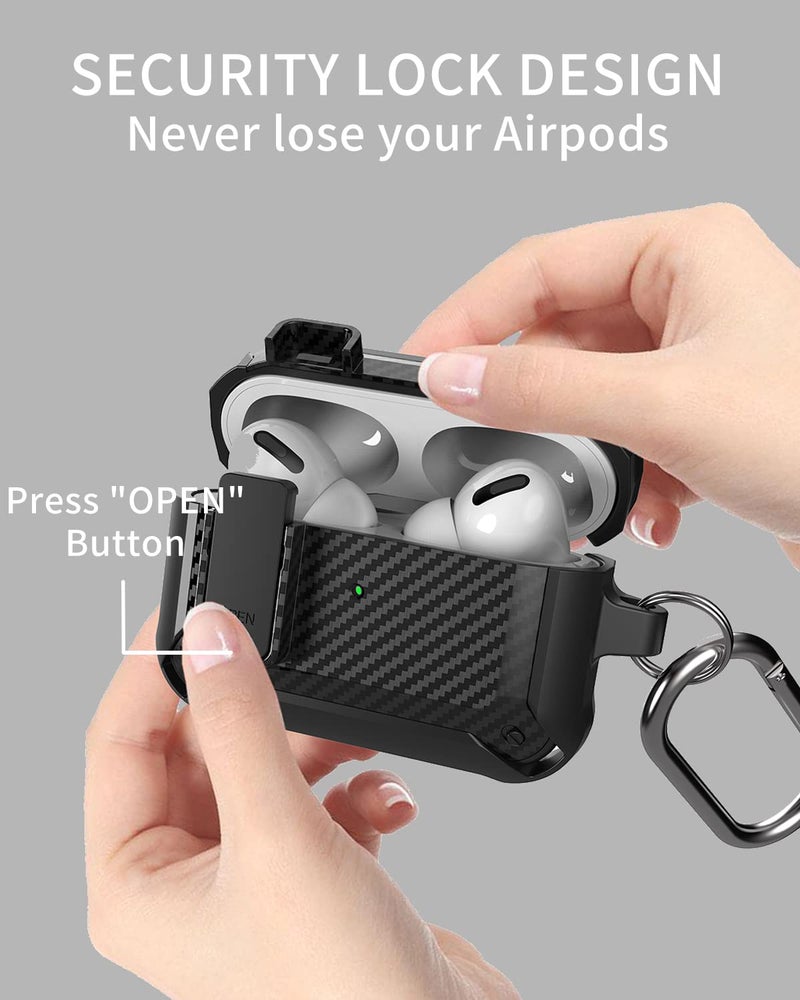 Olytop for Airpods Pro 2/1 Gen Case Cover with Lock (2019/2022/2023), Rugged Locking Case for Airpod Pro 2nd/1st Generation Shockproof Armor Protective Skin for Apple iPod Pro, Black - Image 3