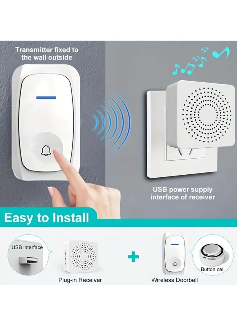 YOUGE Wireless Doorbell,200m Range,Outdoor Waterproof Door Chime with 38 Melodies, 3 Volume Levels, Flashing LED, Battery-Powered House Bell,Battery Operated Expandable Bell for Home Office,-White  - Image 3