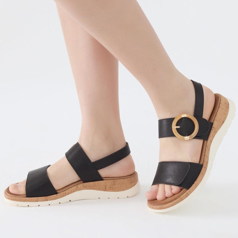 UBFEN Womens Flat Sandals Arch Support Open Toe Walking Comfy Casual Low Wedge Summer Shoes A Black Size US 7 - Image 2