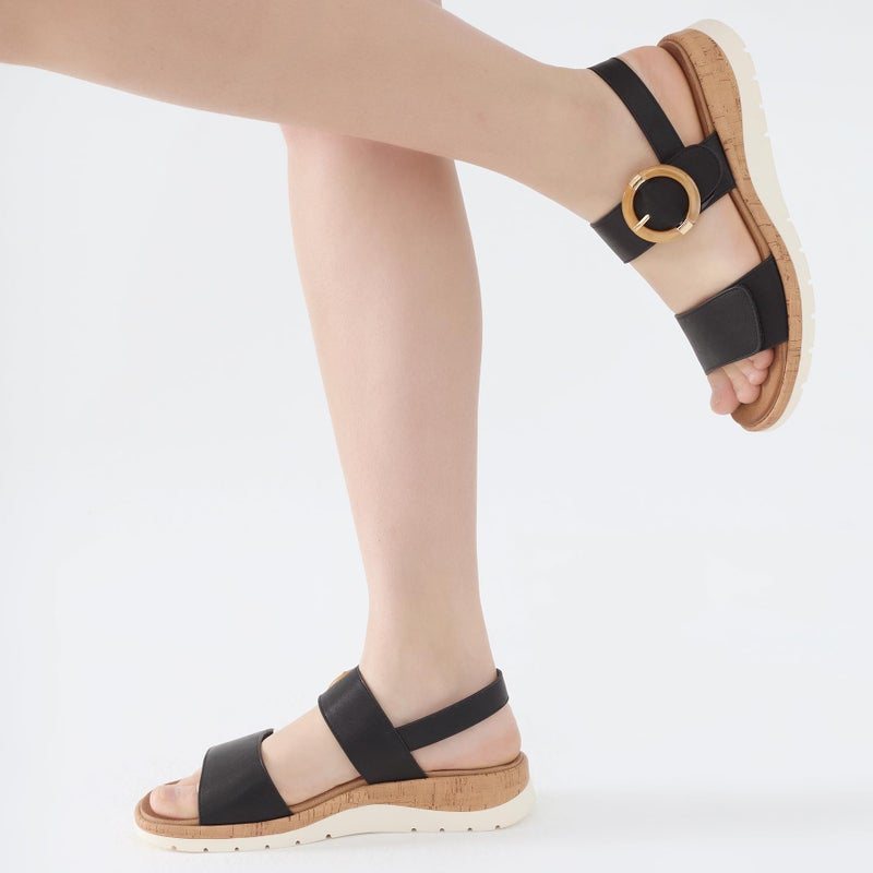 UBFEN Womens Flat Sandals Arch Support Open Toe Walking Comfy Casual Low Wedge Summer Shoes A Black Size US 7 - Image 5