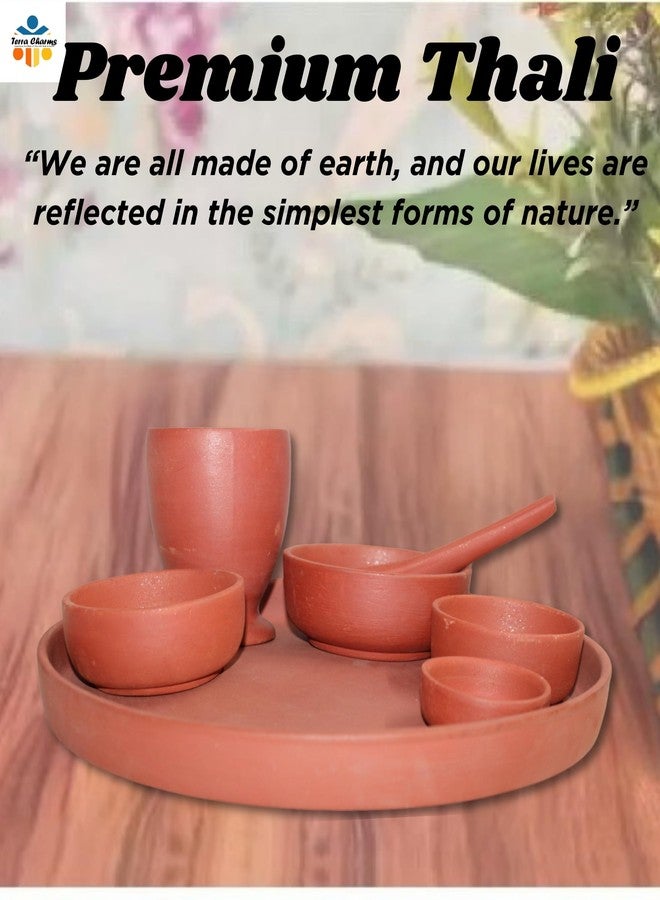 Terra Charms Dinner Thali Elegant Clay Thali Set - Artisan-Made Indian Dinnerware for Special Occasions | Earthenware| Terracotta Thali Set- Elegant and Eco-Friendly Tableware 9 Pc Set - Image 5