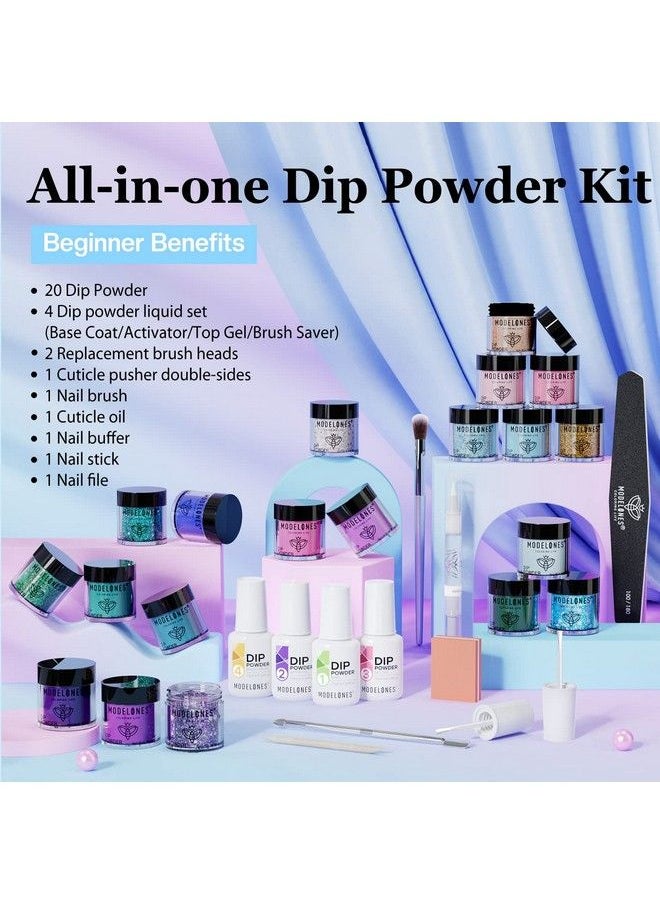 modelones - 20 Colors Dip Powder Nail Kit Starterocean Nude Style Nail Dip Kit Color For Diy Manicure Acrylic Dipping Powder Kit System With Essential Liquid Base&Top Coat Activator Brush Saver For Gift - Image 1