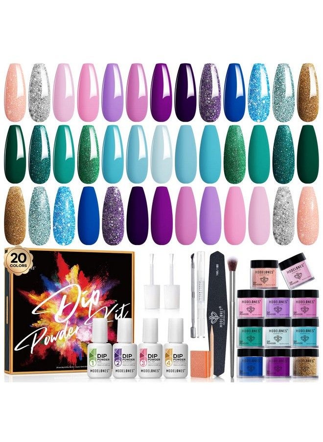 modelones - 20 Colors Dip Powder Nail Kit Starterocean Nude Style Nail Dip Kit Color For Diy Manicure Acrylic Dipping Powder Kit System With Essential Liquid Base&Top Coat Activator Brush Saver For Gift - Image 1