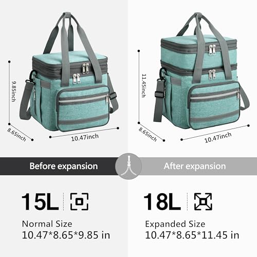 EXLIFBAG Lunch Box for Women Insulated Double Deck Lunch Bag for Adults Leakproof Cooler Lunchbox for Men with Adjustable Shoulder Strap Green - Image 3