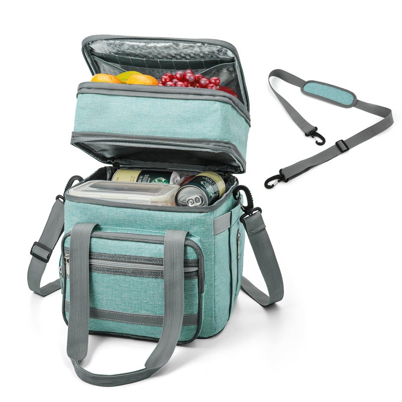 EXLIFBAG Lunch Box for Women Insulated Double Deck Lunch Bag for Adults Leakproof Cooler Lunchbox for Men with Adjustable Shoulder Strap Green - Image 2
