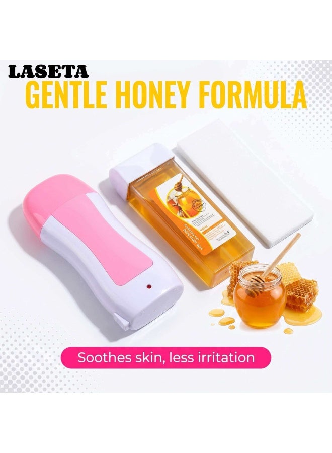 Laseta مجموعة إزالة الشعر بالشمع، جهاز تسخين الشمع بالبكرة للاستخدام المنزلي والصالون، تتضمن سخان الشمع وخرطوشات الشمع وأوراق إزالة الشعر، مناسبة للأذرع والأرجل والإبطين والوجه واللحية ومنطقة البيكيني - Image 4
