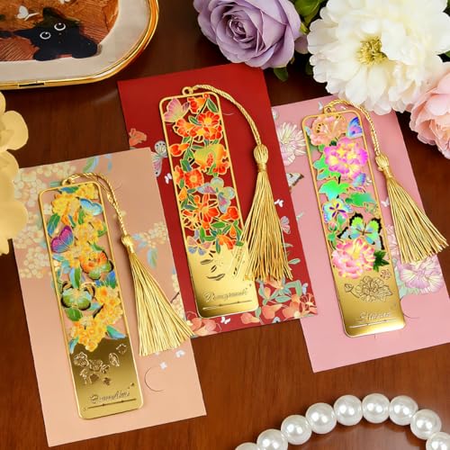 Kinsound Flower Book Mark with Tassel for Reading Women, Pretty Cute Hollow Butterfly Book Markers for Women, Men, Kids, Teachers, Students, Reading Accessories Gifts for Book Lovers（3PCS-Styple A） - Image 2